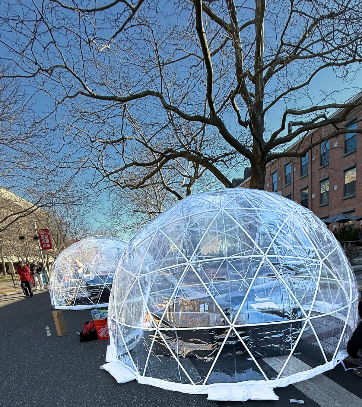 Furnished event igloo installed at Stony Brook University for a winter campus event