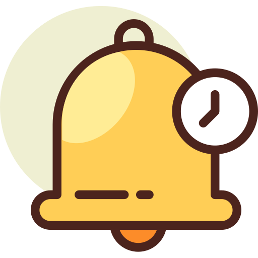 Yellow notification bell icon with a small clock overlay.