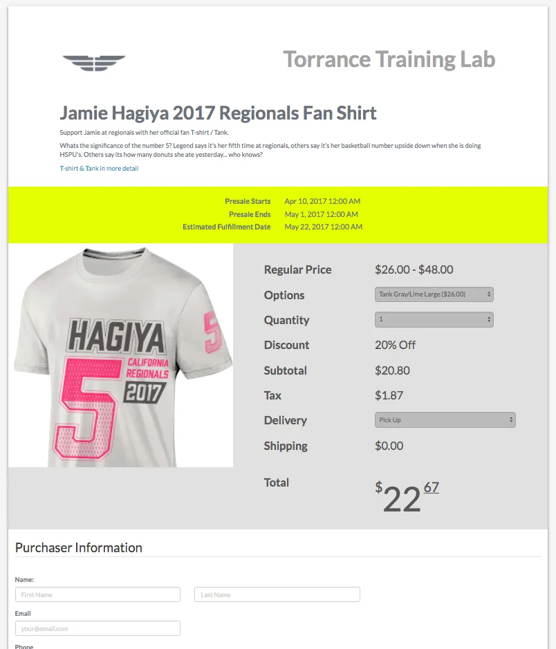 Jamie Hagiya Fan Shirt PushPress Pre-Order Page.