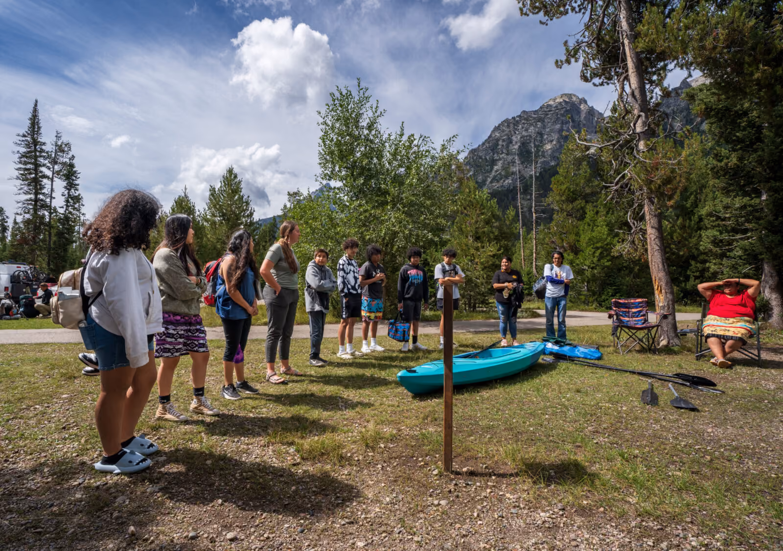 Cameran leads an Indigenous Ground Leaders outing, promoting native youth connection with Grand Teton.
