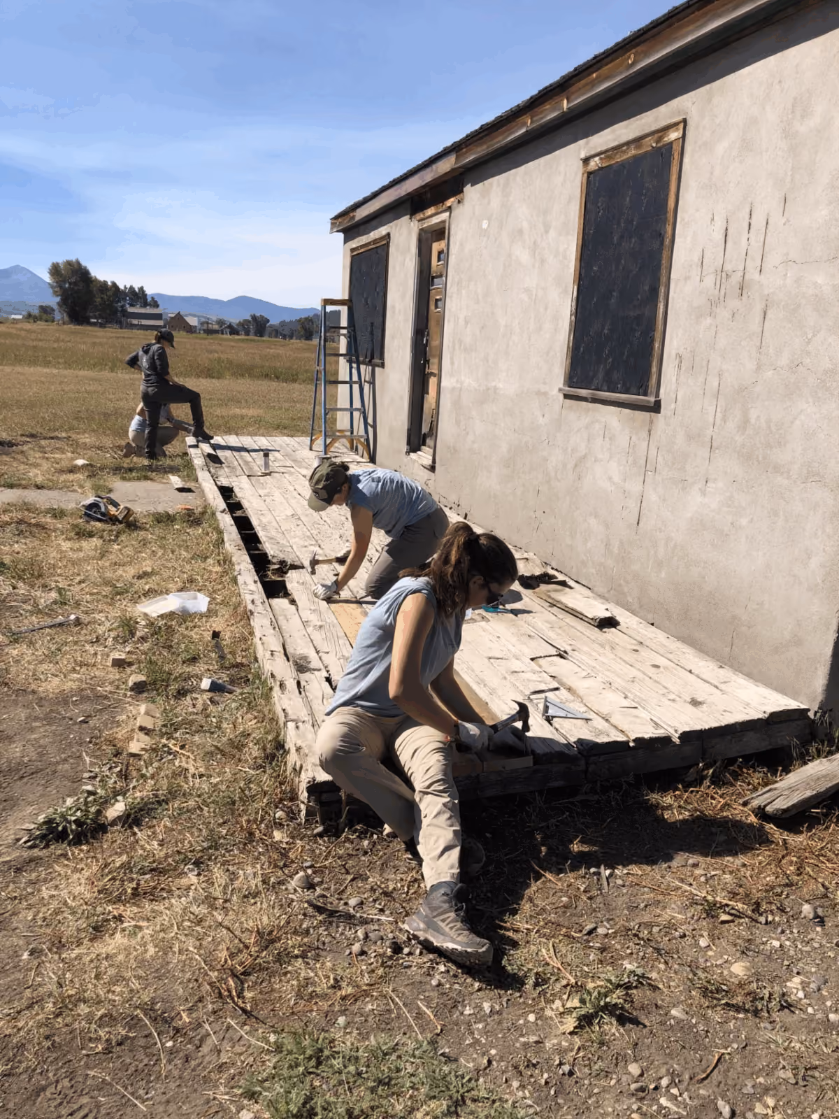 YCP repairs a failing deck at a Mormon Row homestead.