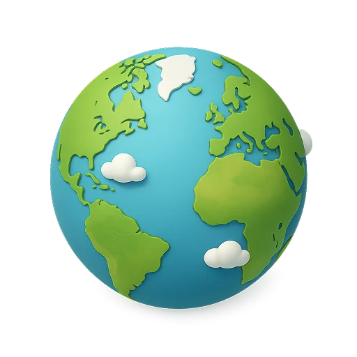 3D illustration of Earth showing continents North and South America, Europe, and Africa with two small white clouds.