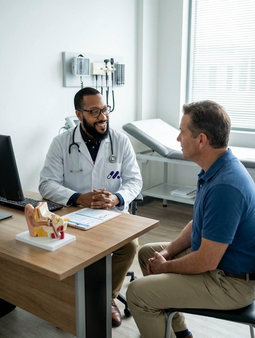 Dr houssam consulting with a patient