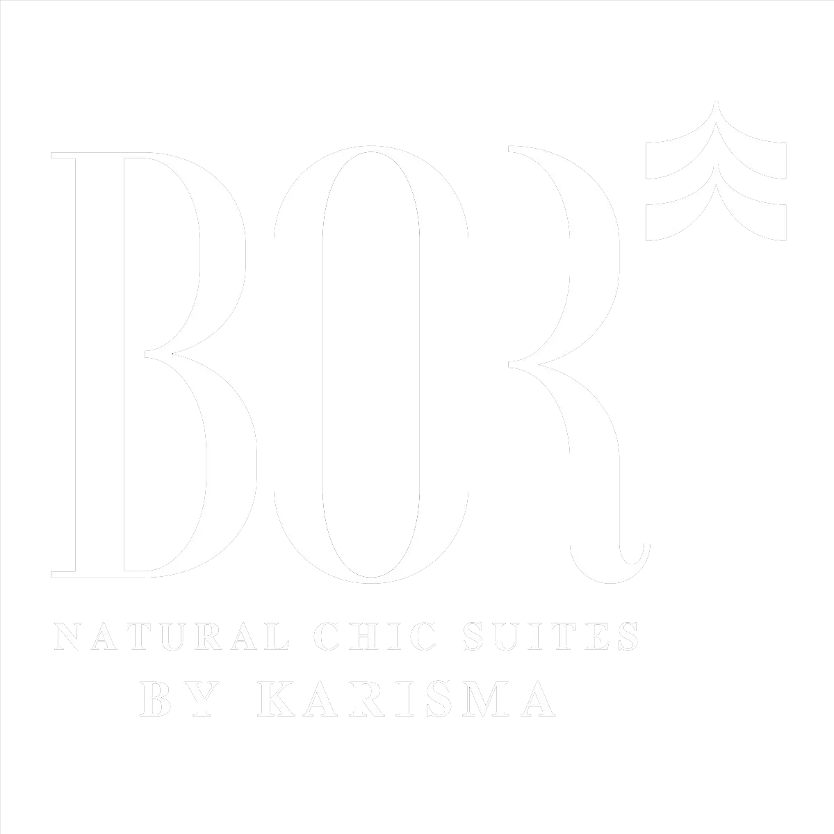 Logo with stylized letters 'BOR' and text 'Natural Chic Suites by Karisma' underneath with a small decorative emblem above the R.