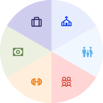 A circle with different colored symbols in it.