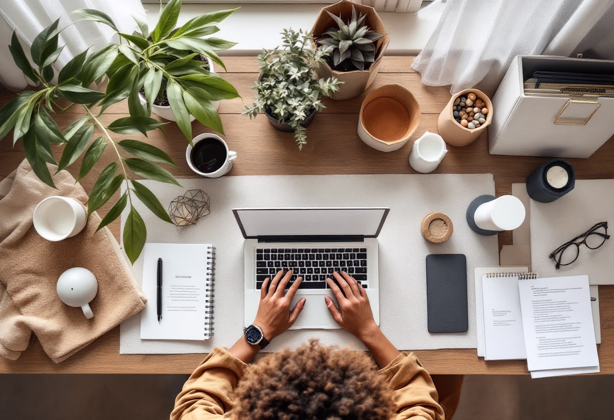 image of an individual typing on a laptop (for a productivity tools business)