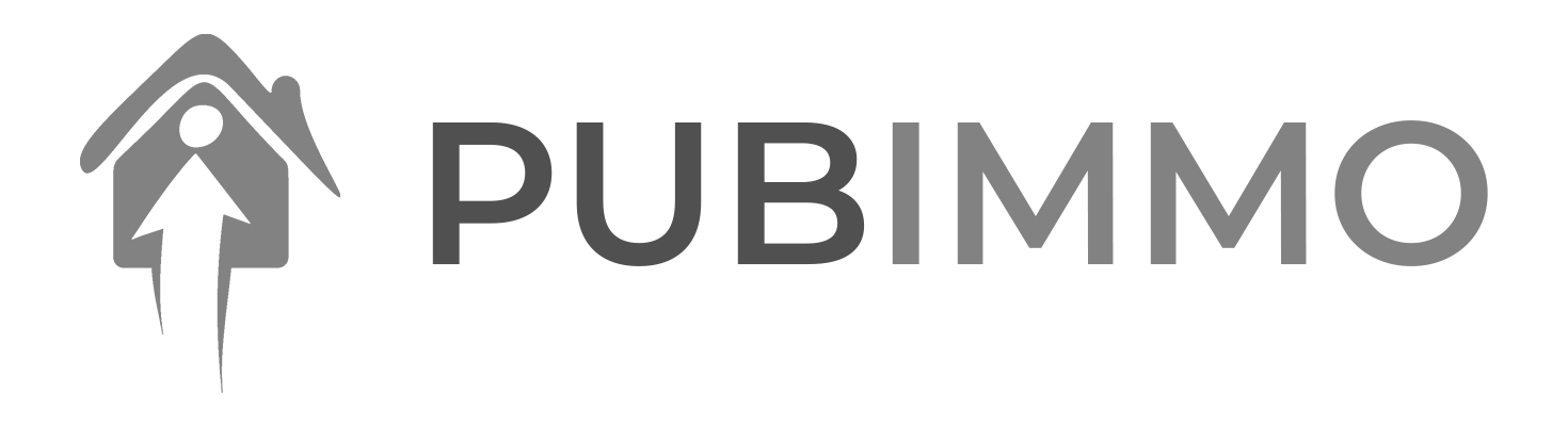 Logo de PUB IMMO avec une maison stylisée et une flèche pointant vers le haut.