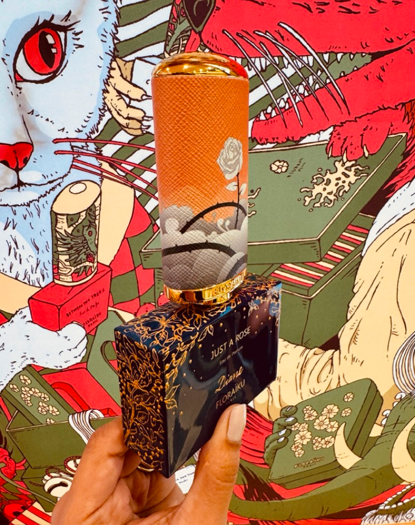 Floraïku Just A Rose perfume bottle personalized with gold calligraphy for "Diane".