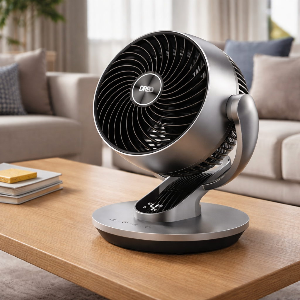 Dreo Smart Fan on desk in bedroom