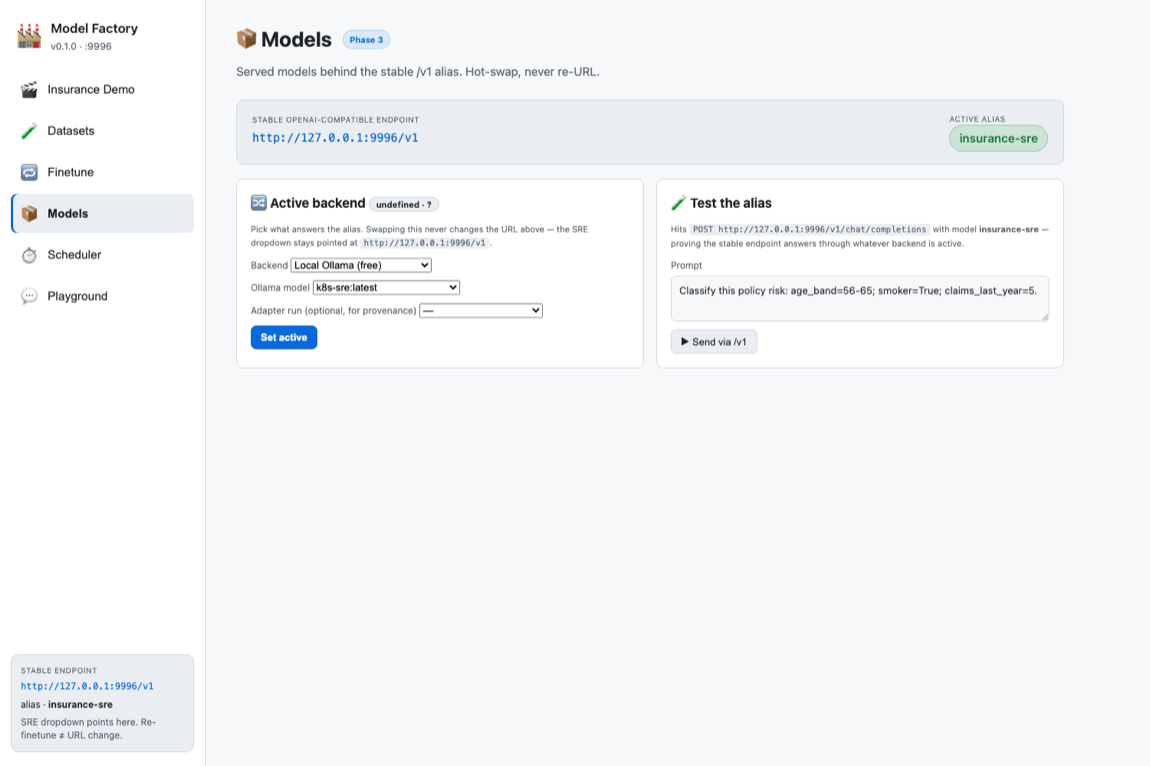 Model Factory — Models tab