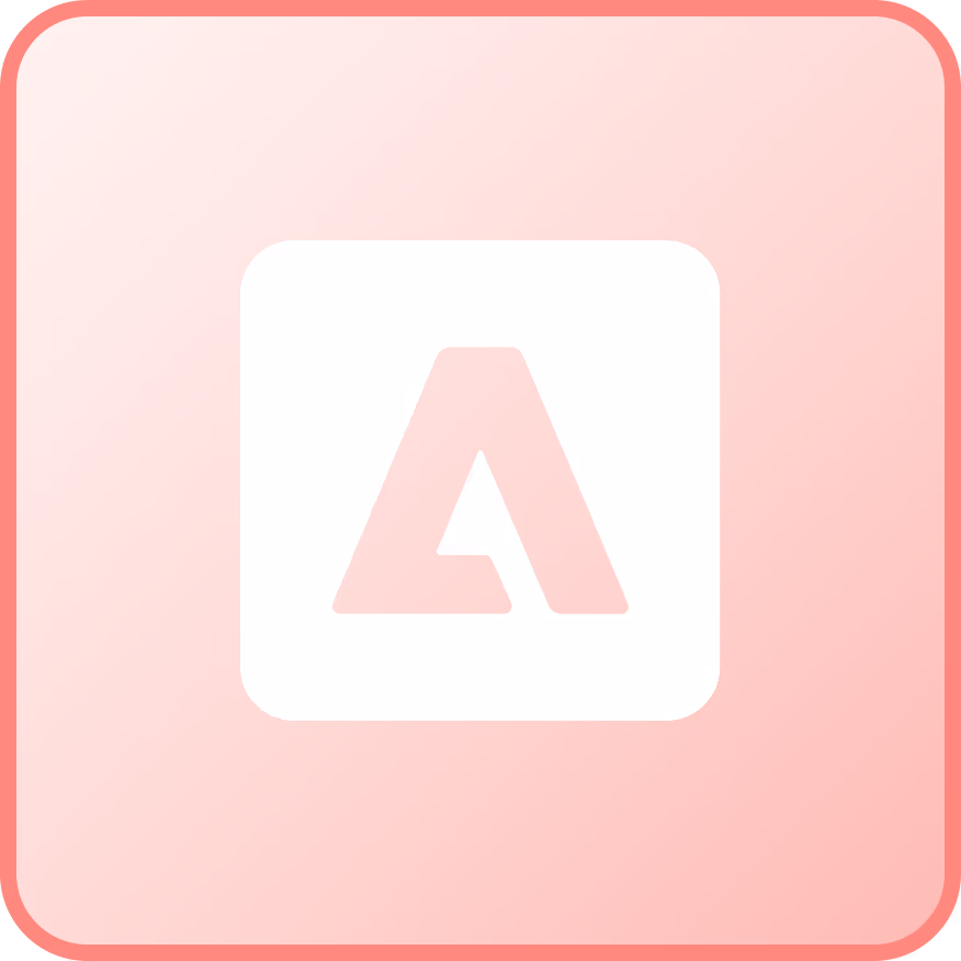 Adobe logo with stylized letter A in coral on white square background and coral rounded square outer background.