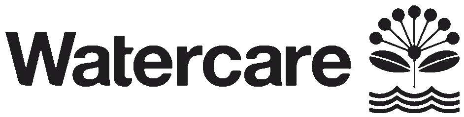 Watercare logo with stylized plant and water waves emblem.
