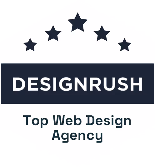 DesignRush logo with five stars above and text reading Top Web Design Agency below.