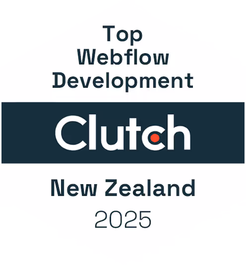 Badge stating Top Webflow Development Clutch New Zealand 2025.