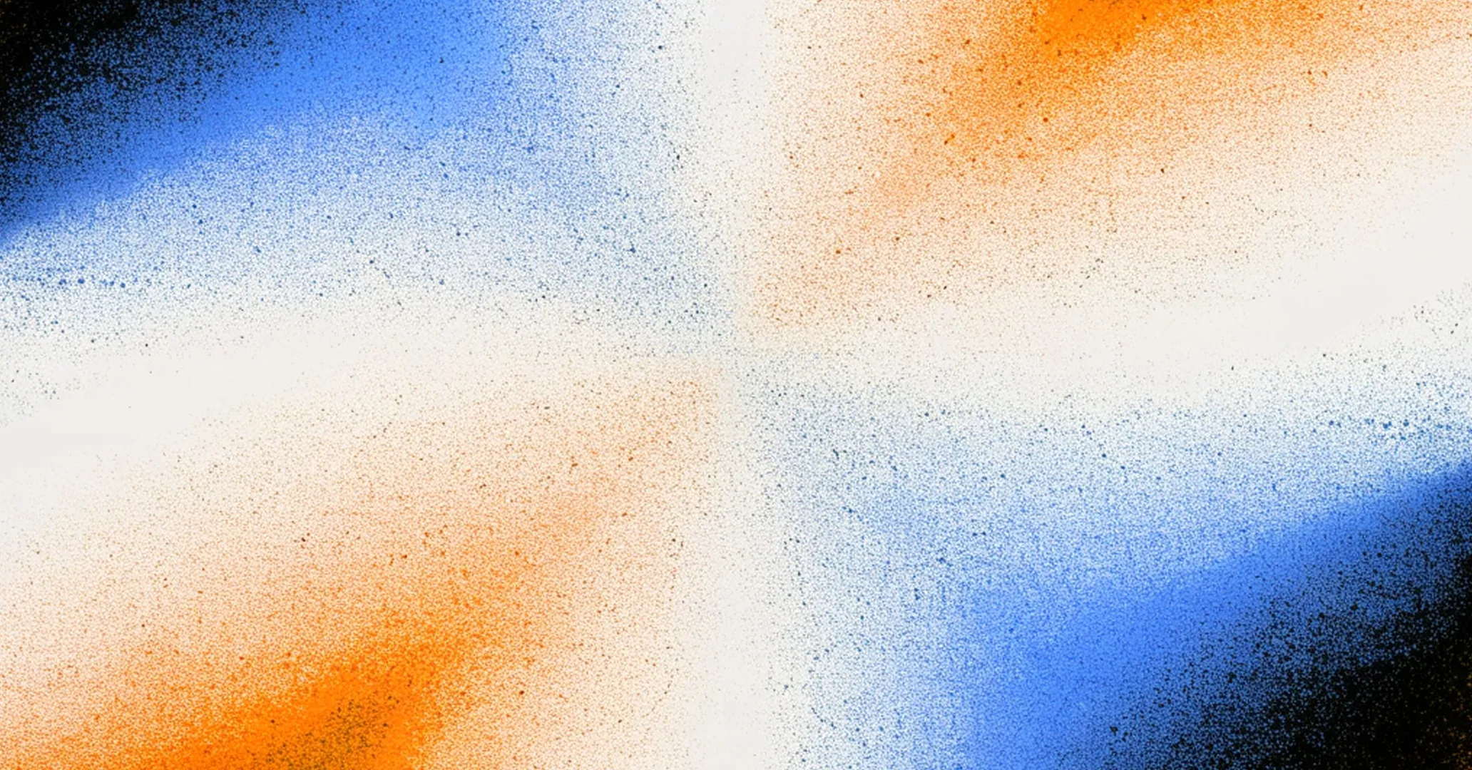Abstract spray paint texture with blue, orange, black, and white colors blending in a symmetrical pattern.