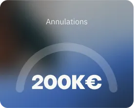 Carte avec le texte Annulations et 200K€ en blanc sur un fond flou bleu et gris.