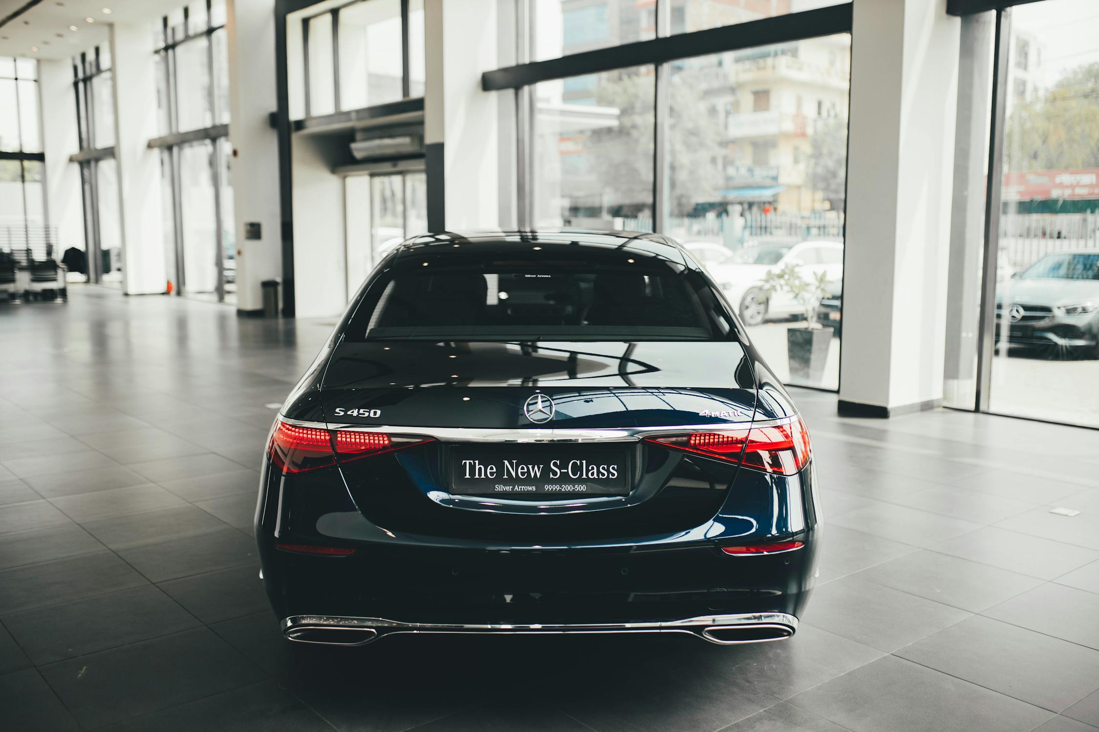 Mercedes in dark showroom