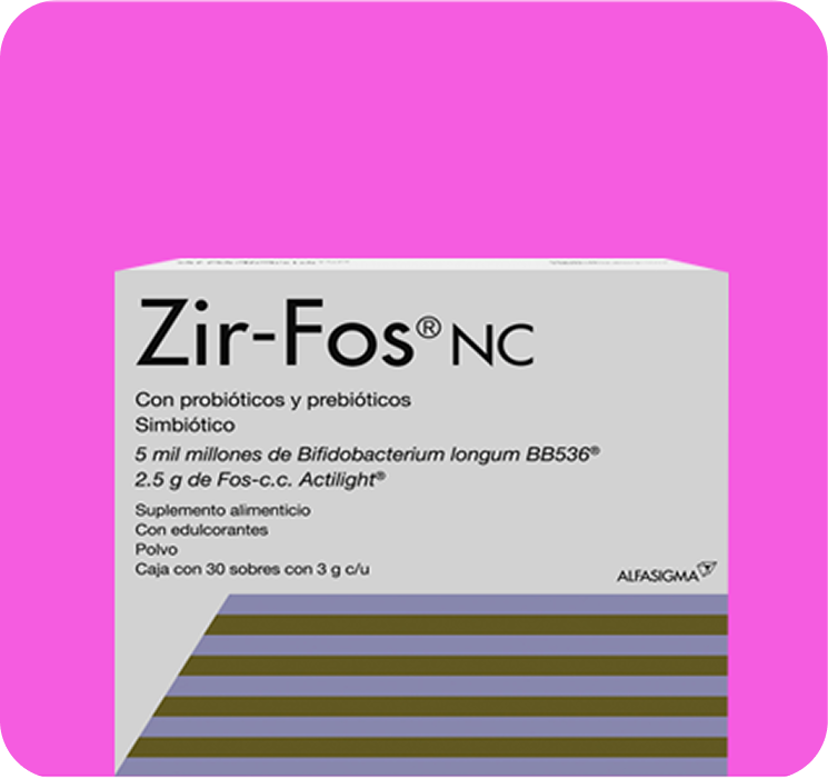 Caja de Zir-Fos NC con Bifidobacterium Longum y FOS tratamiento simbiótico