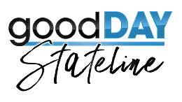 Logo text saying goodDAY Stateline with good in black, DAY in blue, and Stateline in white script.