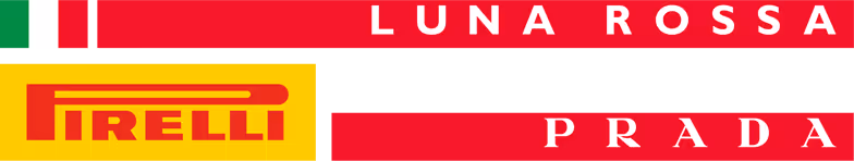 Logo Luna Rossa Prada Pirelli avec les couleurs du drapeau italien, fond rouge et emblème Pirelli jaune.