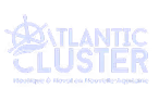 Logo Atlantic Cluster avec une roue de gouvernail stylisée et le texte « Atlantic Cluster Nautique & Naval en Nouvelle-Aquitaine ».