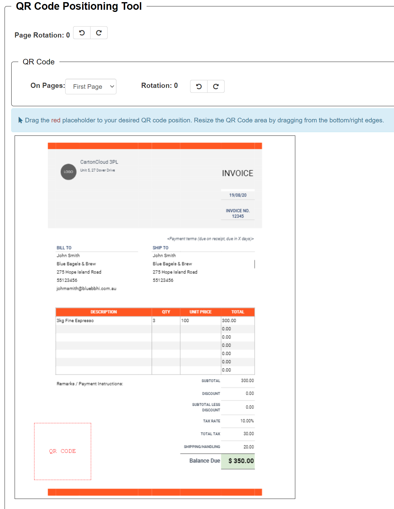 CC QR code on consignment