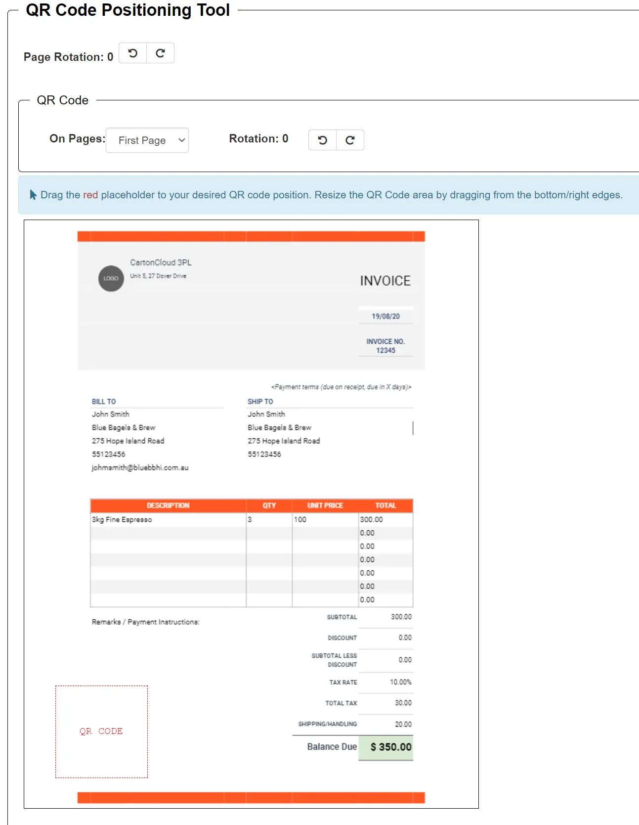 CC QR code on consignment
