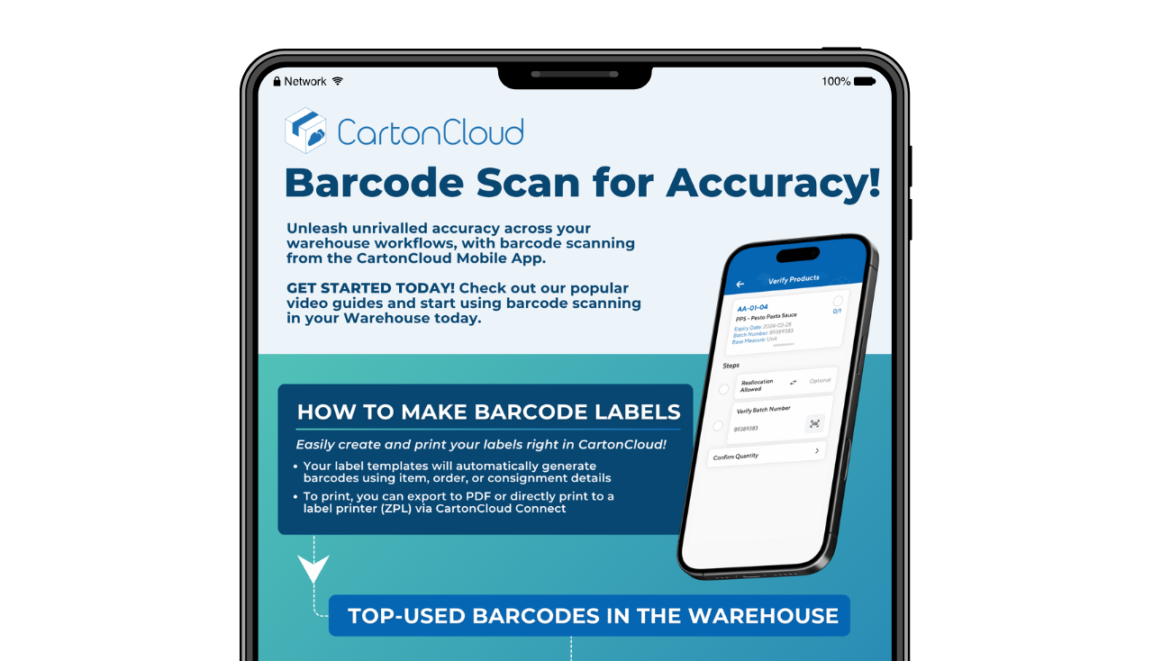 Download CartonCloud's free mobile barcode scanning guide to unlock top scanning workflows and free video scanning guides.