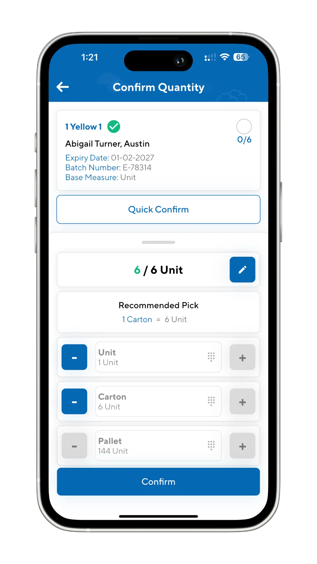 Confirming stock quantity using CartonCloud's Pick to Tote feature on the WMS mobile appt