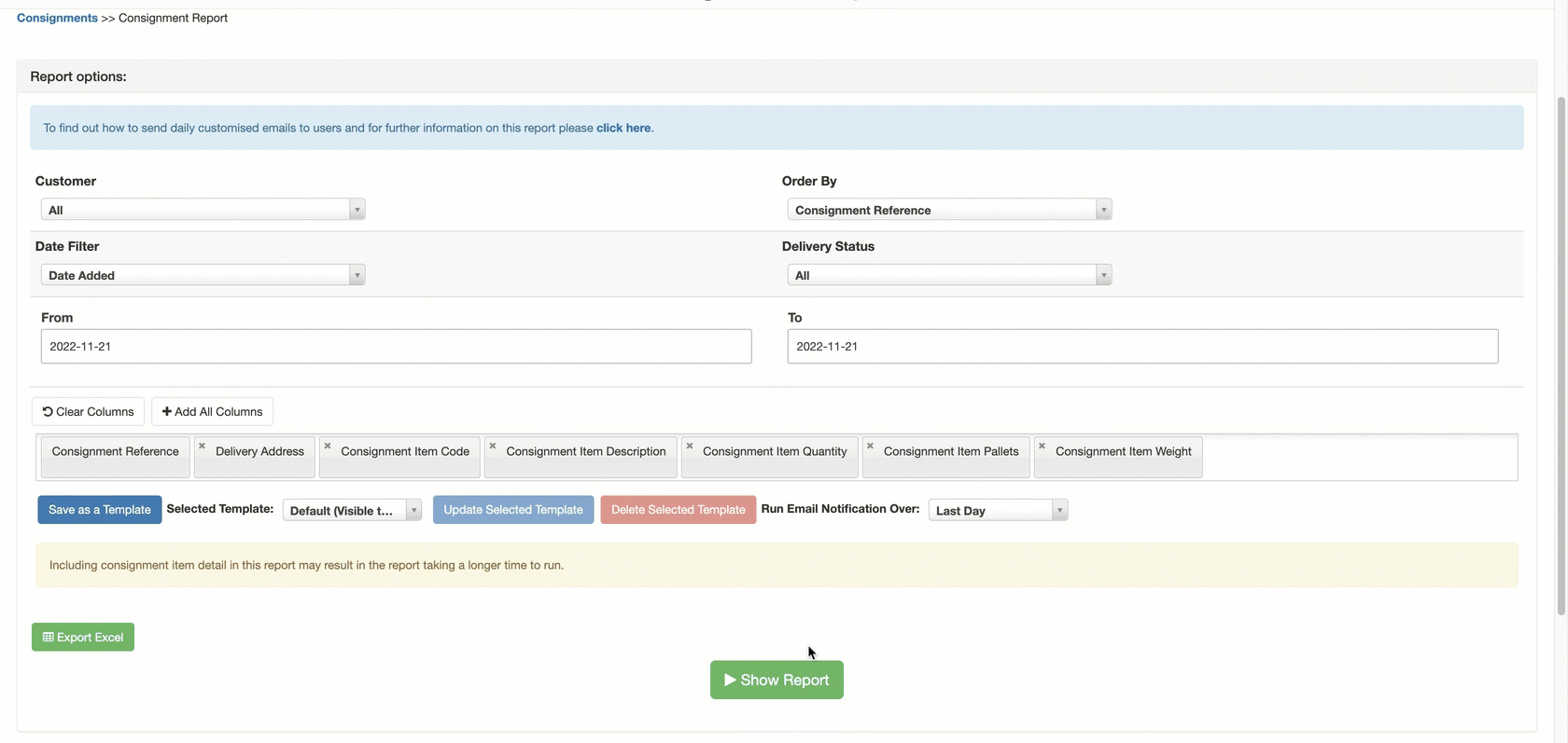consignment update report Nov 2022