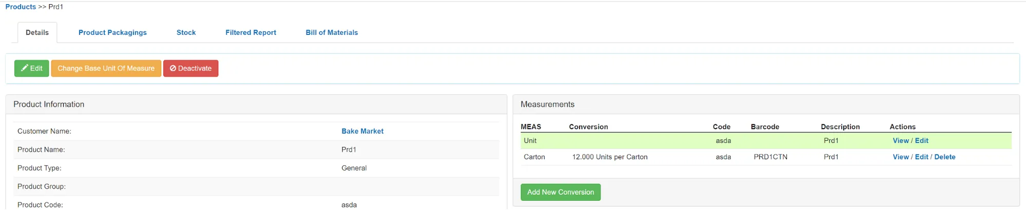 Product unit of measure
