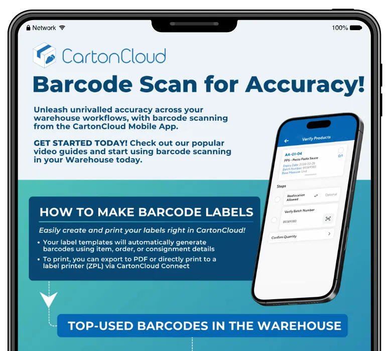 Download CartonCloud's free mobile barcode scanning guide!
