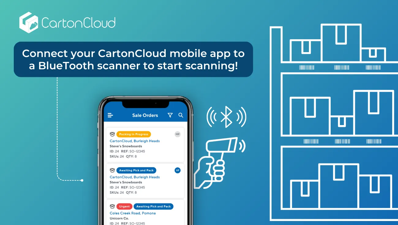 Connect your CartonCloud mobile app to a BlueTooth scanner to start scanning!