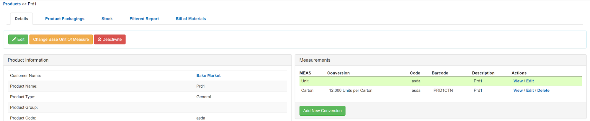 Product unit of measure