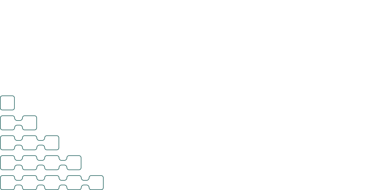 Abstract green and purple puzzle pieces forming a stepped pattern on a white background.