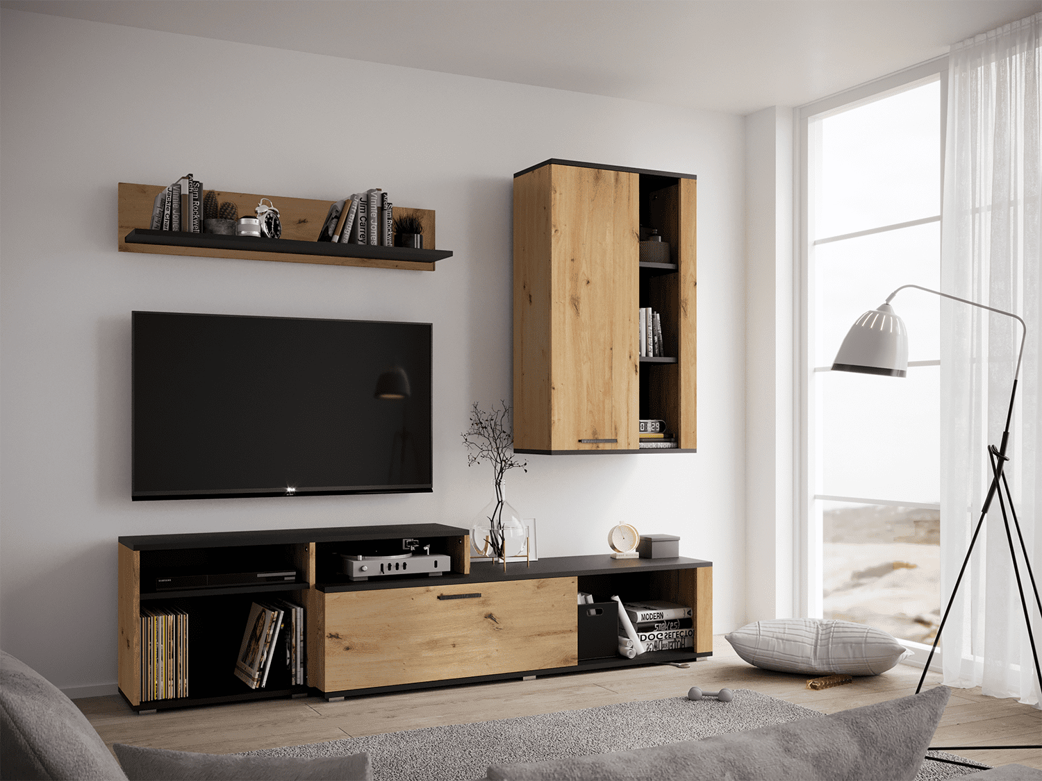 Stand with mirror above