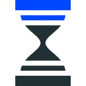 Stylized hourglass icon with blue sand in the top half.