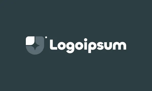 Logo featuring a stylized icon with abstract shapes followed by the word 'Logoipsum' in modern white font on a dark background.