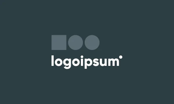 Logo containing a gray square and two gray circles above the white text 'logoipsum' on a dark background.