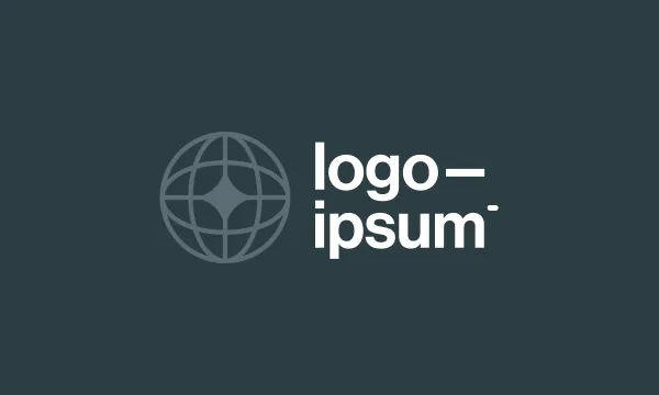 Logo featuring a globe icon with a diamond shape in the center and the text 'logo—ipsum' on a dark background.