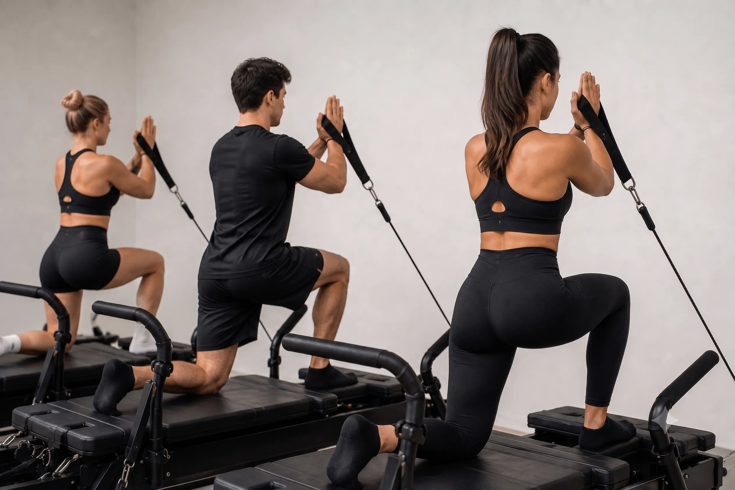 People working out on a reformer
