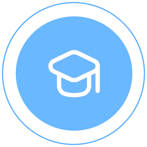 Símbolo de sombrero en blanco y azul claro, con un borde blanco y una línea azul fina, representando educación.