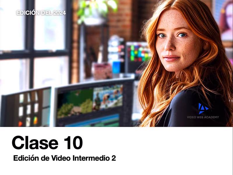 En un elegante estudio de edición con carteles de películas y premios, hay varias computadoras de alta gama que ejecutan DaVinci Resolve. En medio de este refugio creativo, una hermosa mujer pelirroja trabaja con intensa concentración, ajustando gradaciones de color y perfeccionando el metraje. La luz natural entra a raudales por las grandes ventanas, iluminando su espacio de trabajo y bañando el estudio con un cálido resplandor. 