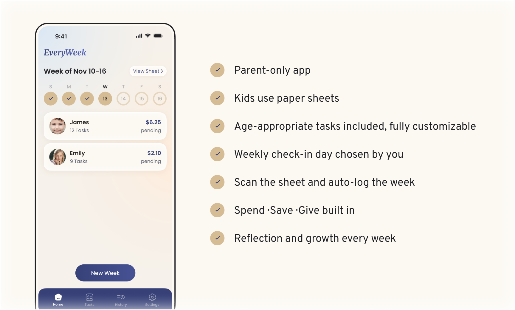 Every Week Chore & Savings App for Kids.