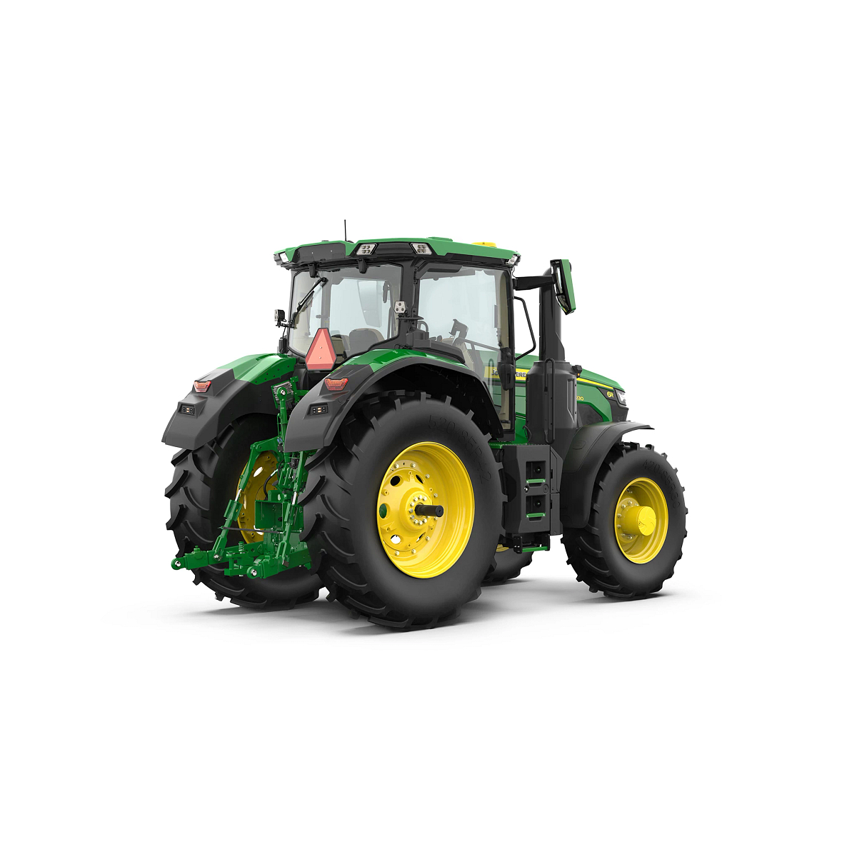 Rear right studio graphic of a 6R 230 tractor on white background.