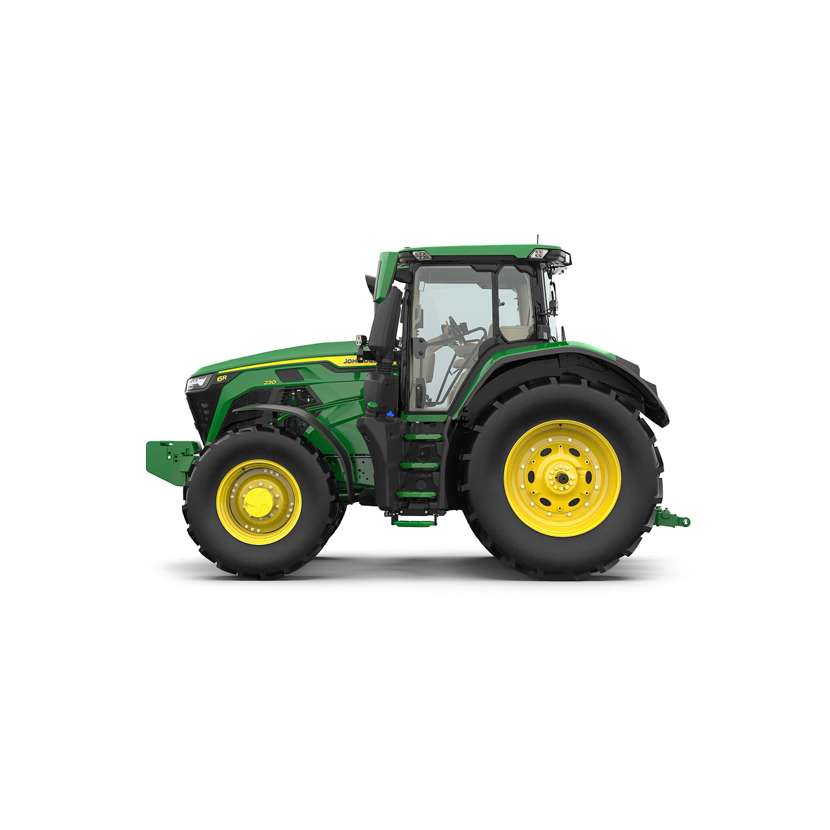 Side left studio graphic of a 6R 230 tractor on white background.