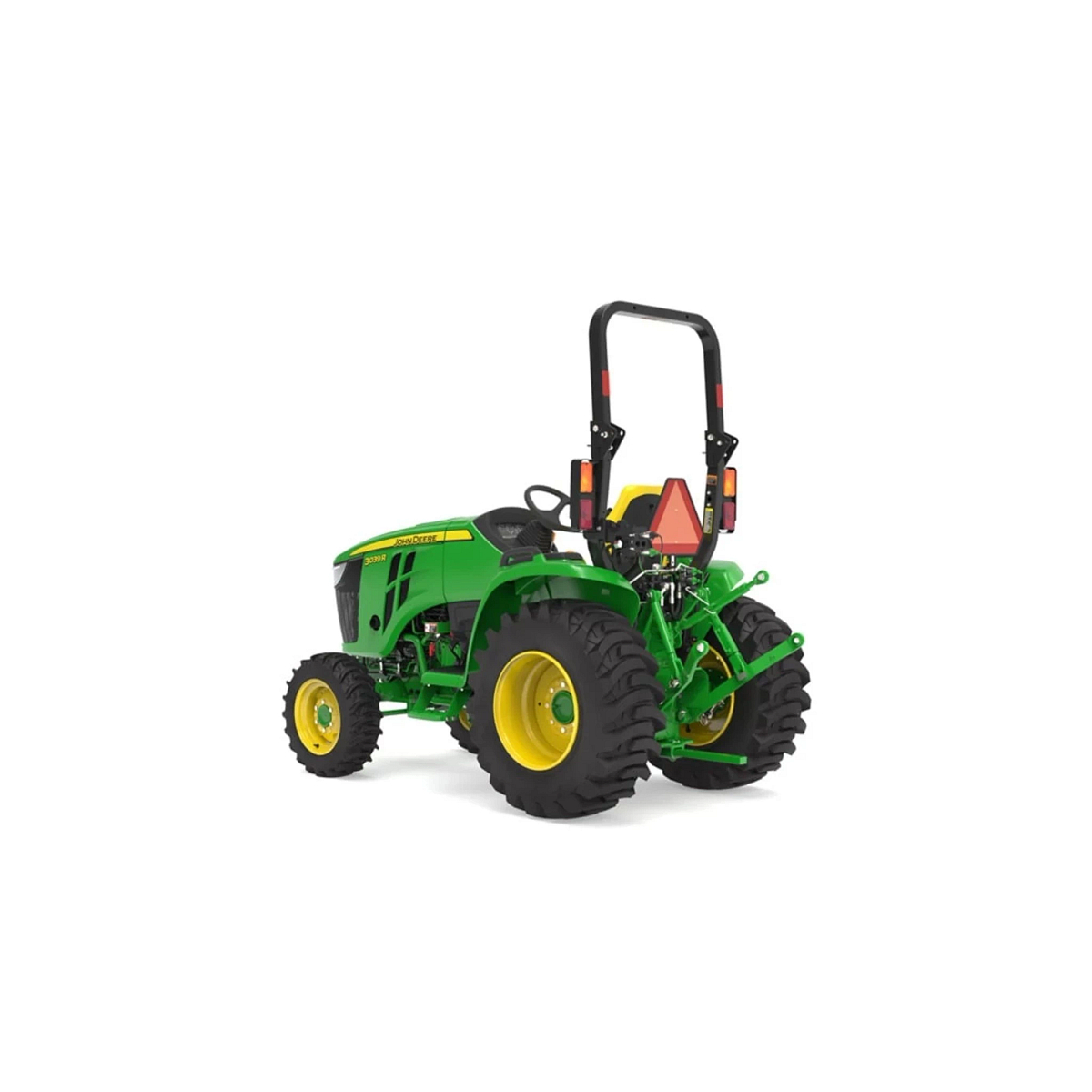 Studio image with a rear left view of 3039R Compact Tractor