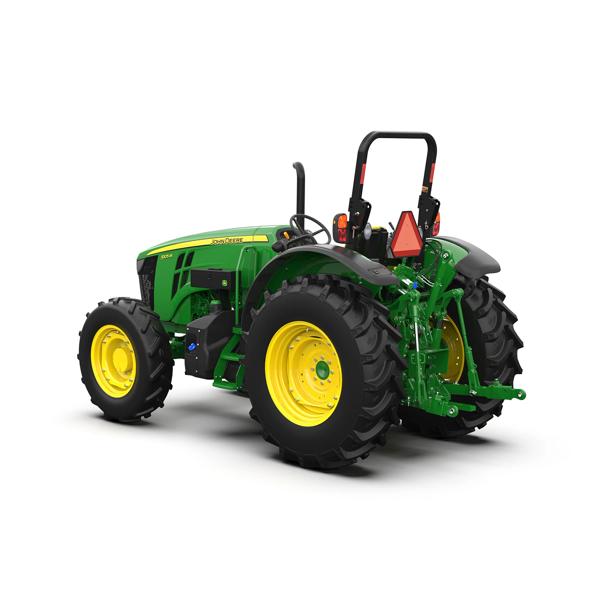 Studio image with left rear view of 5105M utility tractor.