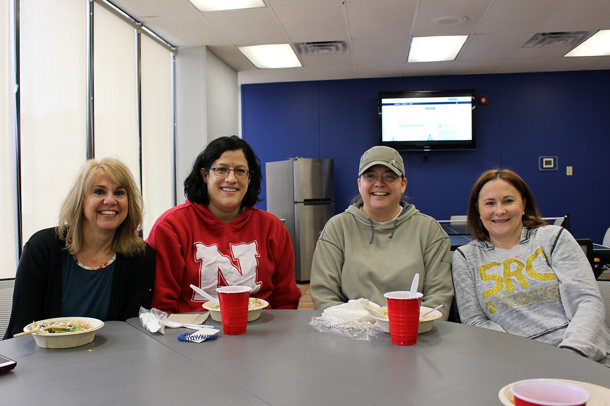 Employees eating lunch