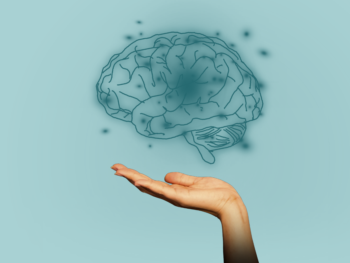 Une main qui montre un cerveau